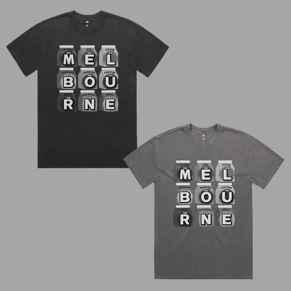 Big Melbourne - Grey & Black Mode Heavy Faded T-shirts