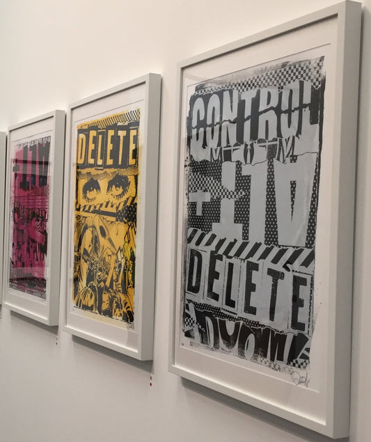 DENIAL - Triptych - Control (white), Alt (pink), Delete (yellow)